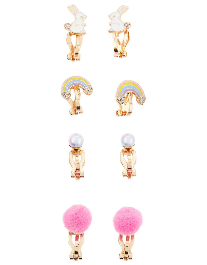 Rainbow Bunny Clip-On Earring Set, , large