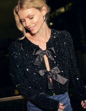 Belinda Bow Sequin Jacket, Black (BLACK), large