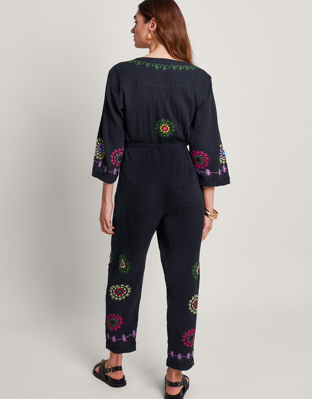 La Galeria Elefante Hand-Embroidered Jumpsuit Black