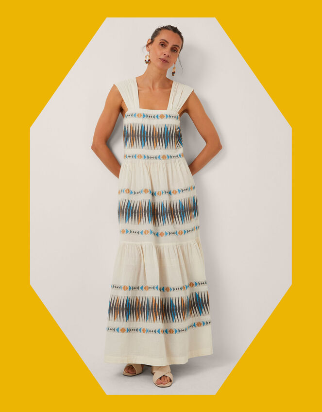 Devotion Twins Elegant Jacquard Maxi Dress, Natural (NATURAL), large