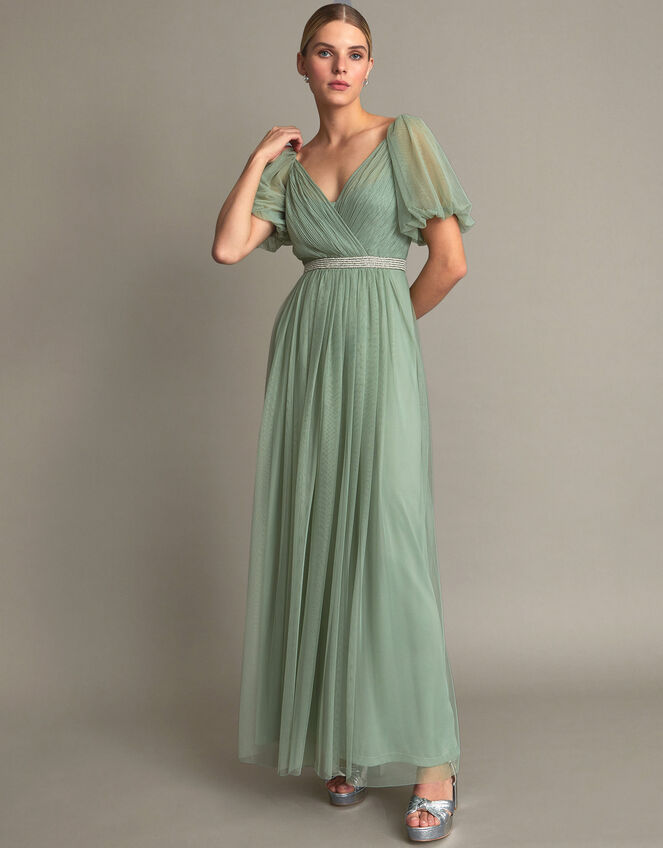 Meghan Mesh Maxi Dress in Recycled Polyester, Green (GREEN), large