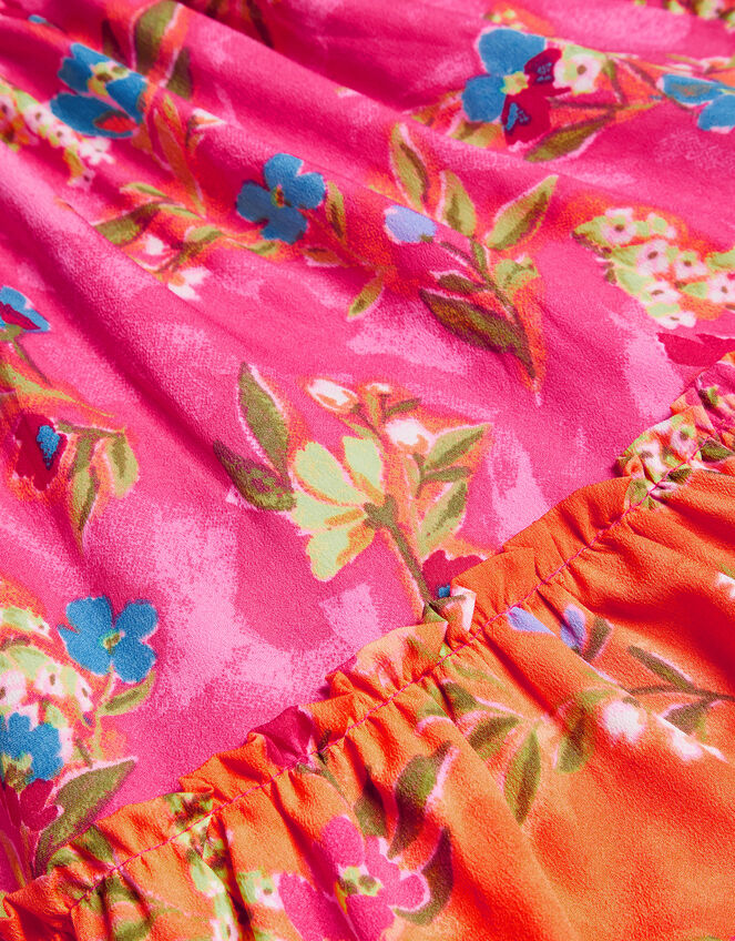 Tiered Floral Dress in Recycled Polyester, Pink (PINK), large