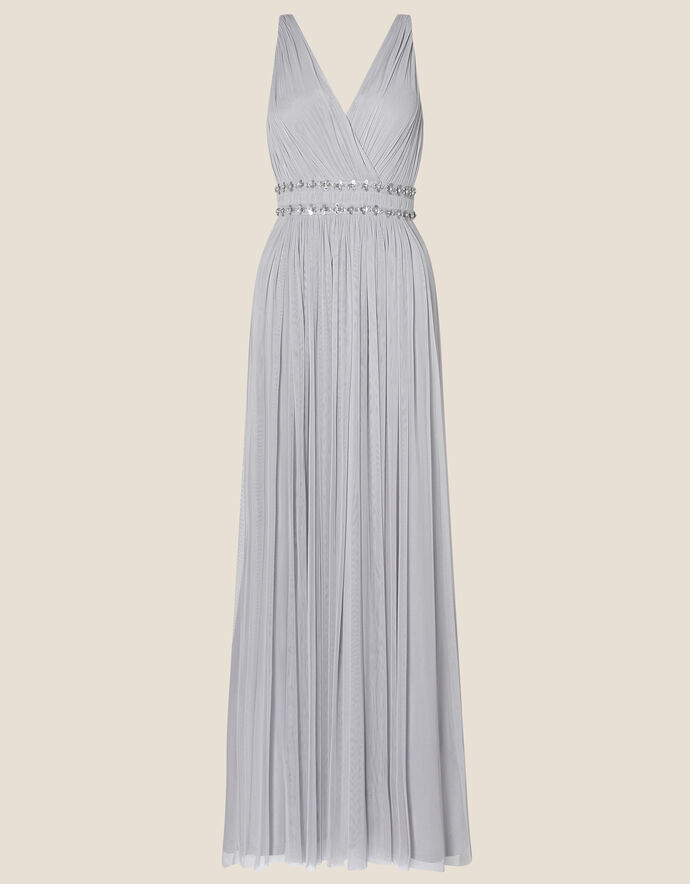 Shimmer Stone-Embellished Pleated Maxi Dress