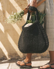 Hari Scoop Raffia Shoulder Bag, Black (BLACK), large