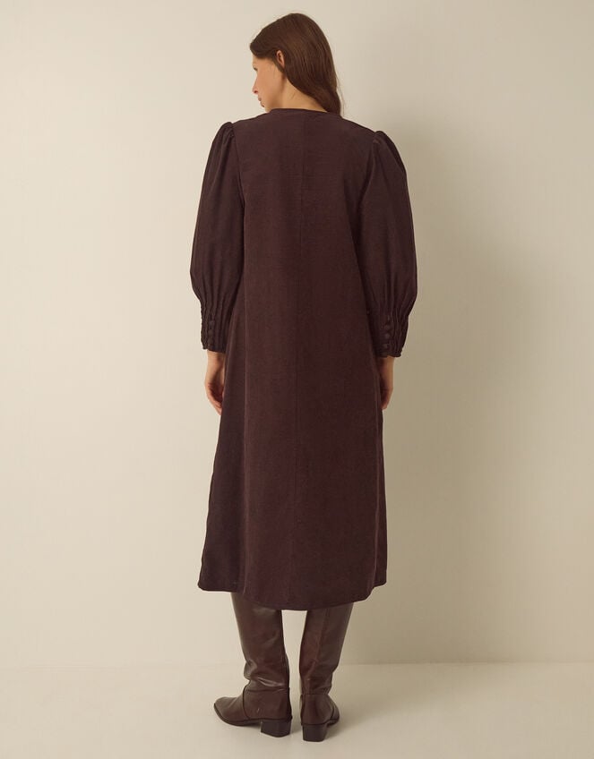 Cosima Long Sleeve Scallop Corduroy Midi Dress, Brown (CHOCOLATE), large