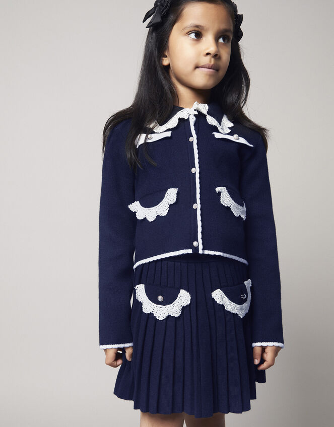 Crochet Collar Cardigan, Blue (NAVY), large