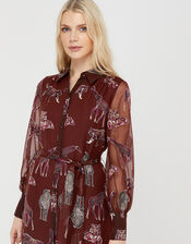 Saffy Animal Midaxi Shirt Dress, Red (BERRY), large