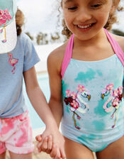 Sequin Flamingo Swimsuit, Blue (TURQUOISE), large