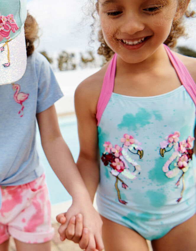 Sequin Flamingo Swimsuit, Blue (TURQUOISE), large