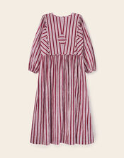 East Vika Hand-Woodblock Stripe Midi Dress, Red (BERRY), large