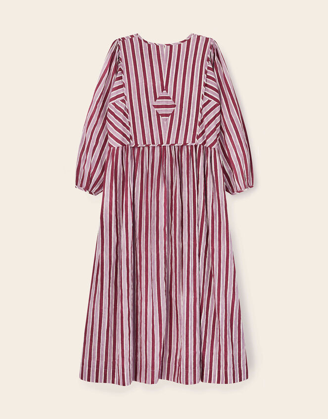 East Vika Hand-Woodblock Stripe Midi Dress, Red (BERRY), large