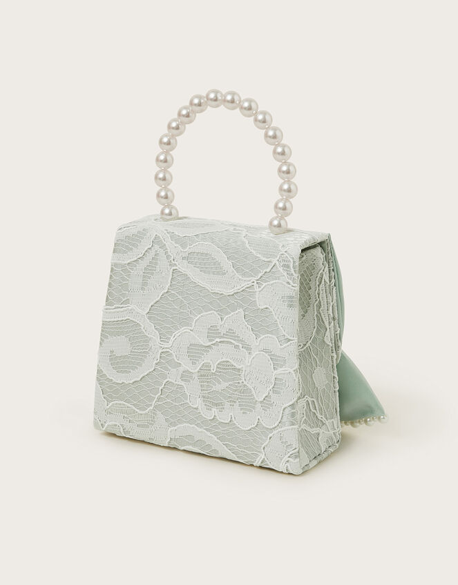 Pearly Bow Bridesmaid Lace Bag, Green (GREEN), large