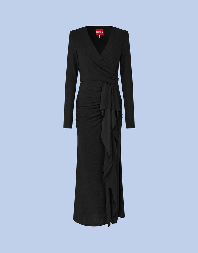 Crās Ruffle Wrap Maxi Dress, Black (BLACK), large