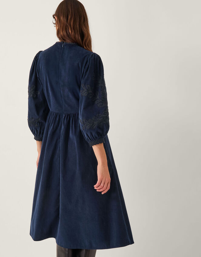 Leona Embroidered Corduroy Midi Dress, Blue (NAVY), large