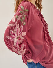 Natalia Embroidered Ruffle Blouse, Pink (PINK), large