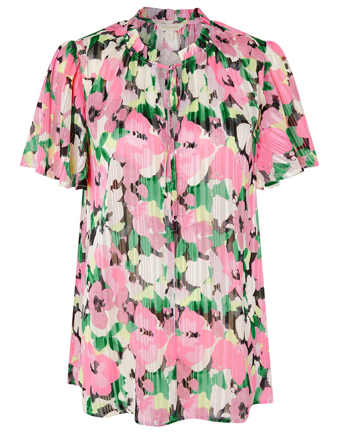 Floral and Metallic Pleated Blouse Pink | Tops & T-shirts | Monsoon UK.