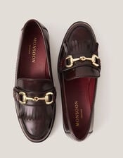 Britt Fringe Leather Loafers, Red (BURGUNDY), large