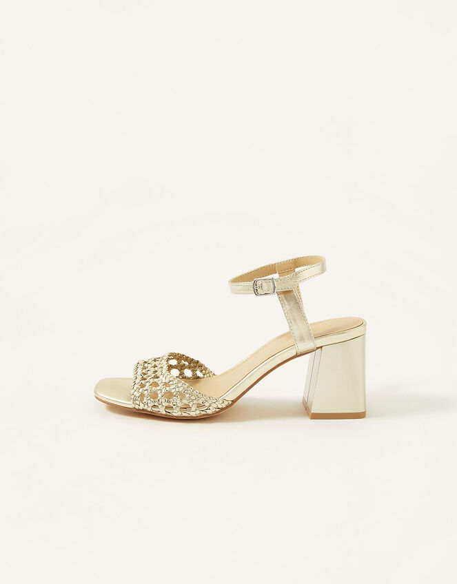 Wendy Woven Block Heel Sandals, Gold (GOLD), large