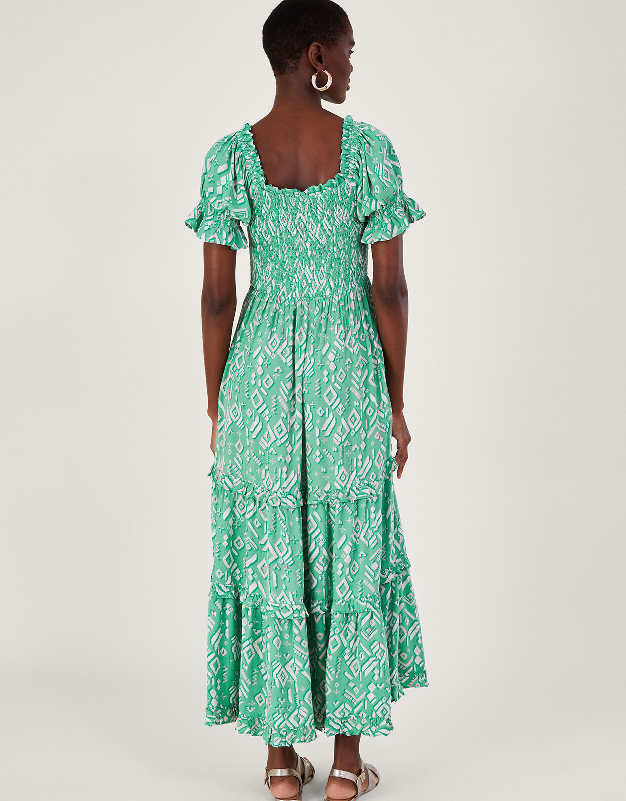 Gigi Print Bardot Maxi Dress in Sustainable Viscose Green
