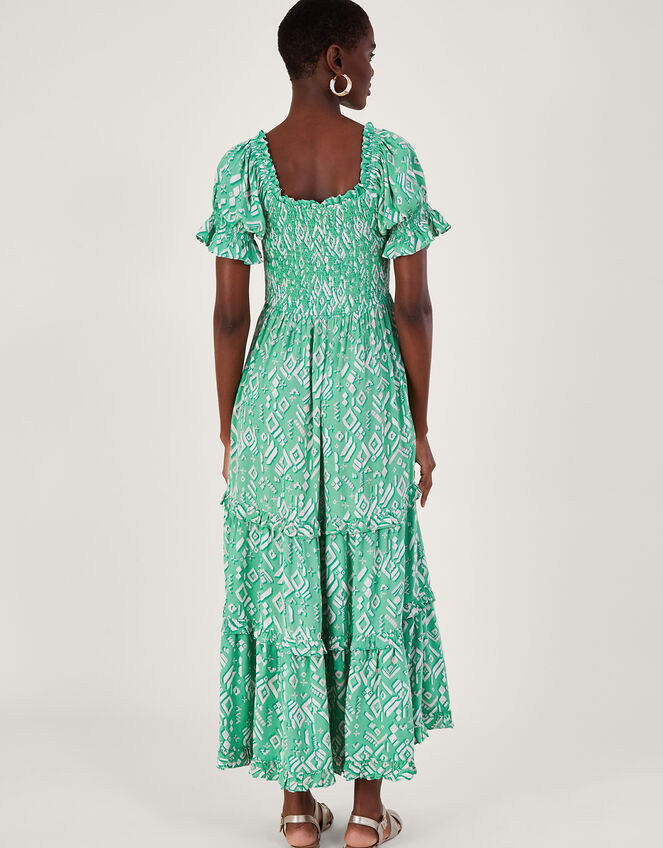 Gigi Print Bardot Maxi Dress in Sustainable Viscose, Green (GREEN), large