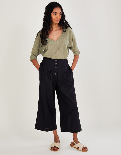 Button Pocket Trousers in Linen Blend, Black (BLACK), large