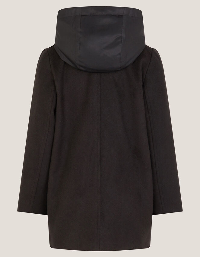 Zip Through Hooded Peacoat, Black (BLACK), large