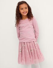Embellished Top & Mesh Skirt Set, Pink (PINK), large