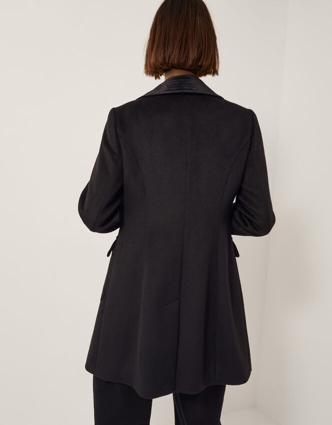 Lottie Velvet Trim Double Breasted Coat Black