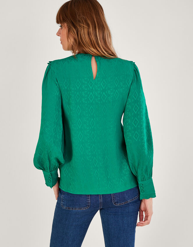 Josie Jacquard Print Blouse, Green (GREEN), large