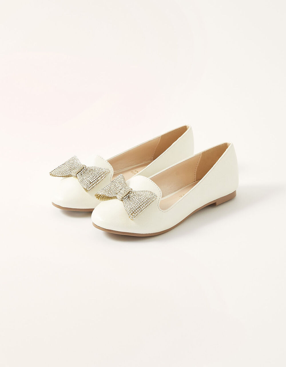 Children Children's Shoes & Sandals | Shimmer Diamante Bow Slippers Ivory - RV77189