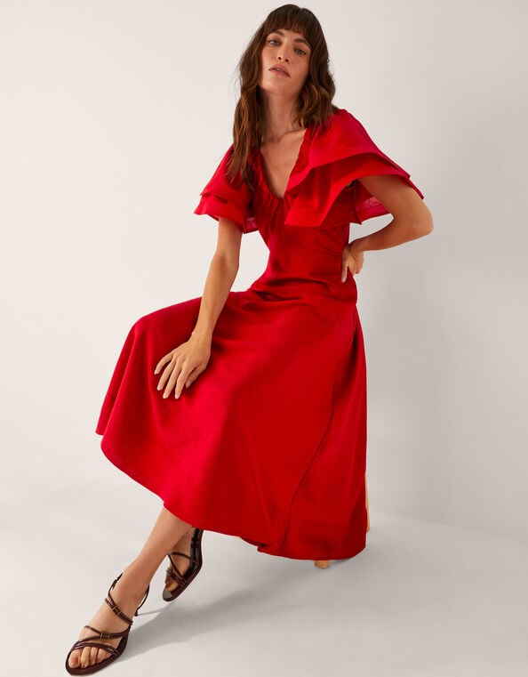 Patricia Ruffle Sleeve Midi Dress, Red (RED), large