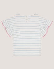 Sequin Bow Stripe T-Shirt, Ivory (IVORY), large