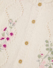 Baby Floral Embroidered Knit Cardigan, Ivory (IVORY), large