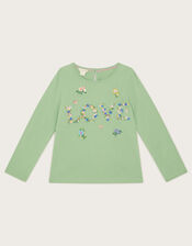 Floral Love Embroidered Long Sleeve Top, Green (GREEN), large