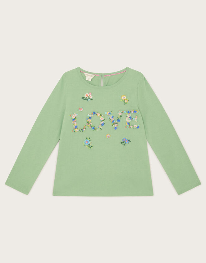 Floral Love Embroidered Long Sleeve Top, Green (GREEN), large