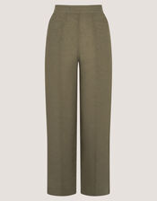 Lucy Regular Straight Leg Linen Trousers, Green (KHAKI), large