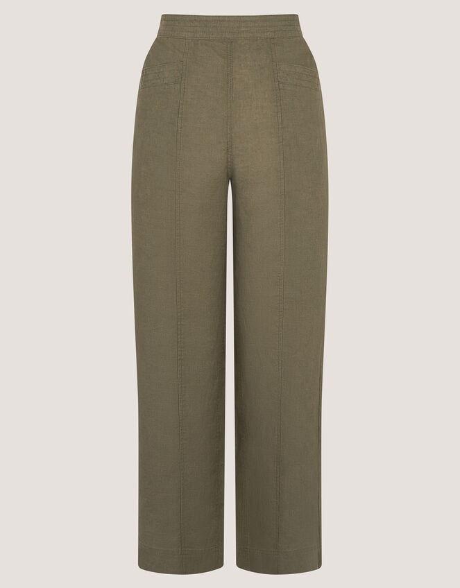 Lucy Regular Straight Leg Linen Trousers, Green (KHAKI), large