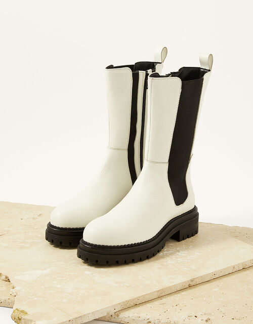 Saphira Stomper Leather Boots, White (WHITE), large