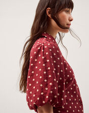 Claire Puff Sleeve Polka Dot Shirt, Red (BERRY), large