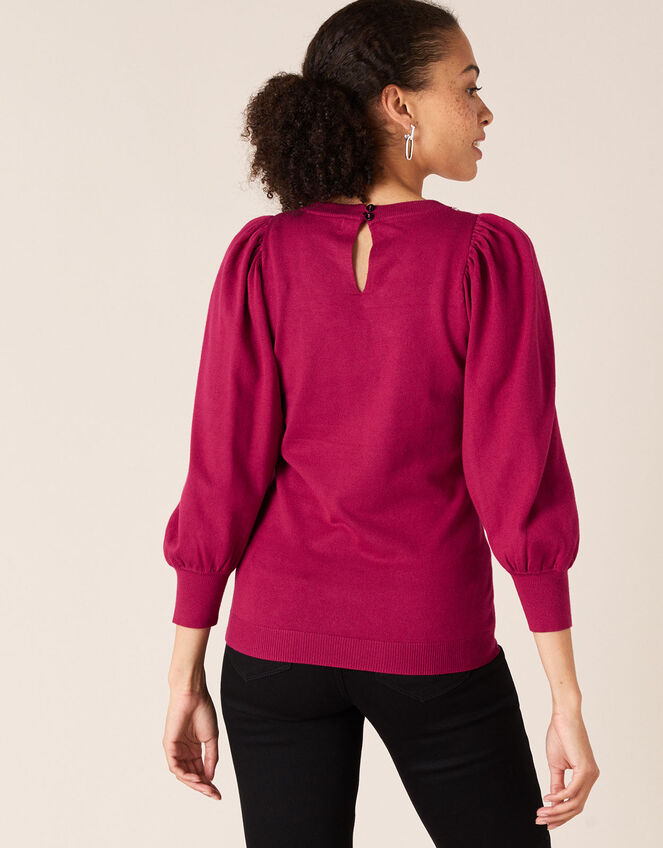 Crystal Neckline Jumper with Sustainable Viscose, Red (BERRY), large