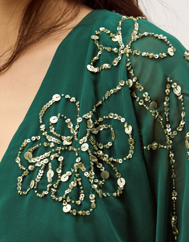 Skyla Floral Embellished Maxi Wrap Dress Green