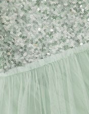 Asymmetrical Sequin Tulle Party Dress, Green (SAGE), large