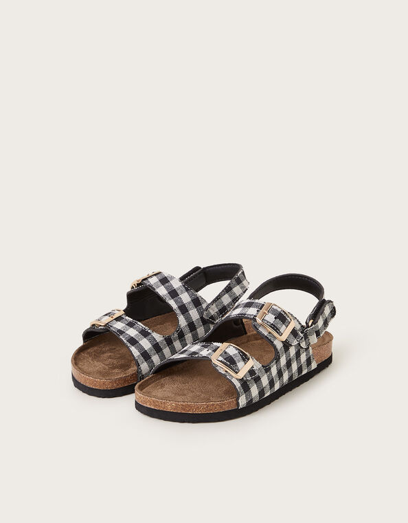 Gillian Gingham Buckle Sandals, Black (BLACK), large