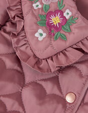 Embroidered Heart Quilted Coat, Pink (PINK), large