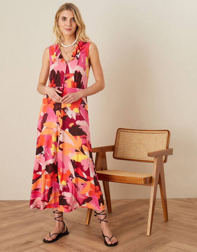 Abstract Floral Jersey Maxi Dress, Orange (ORANGE), large