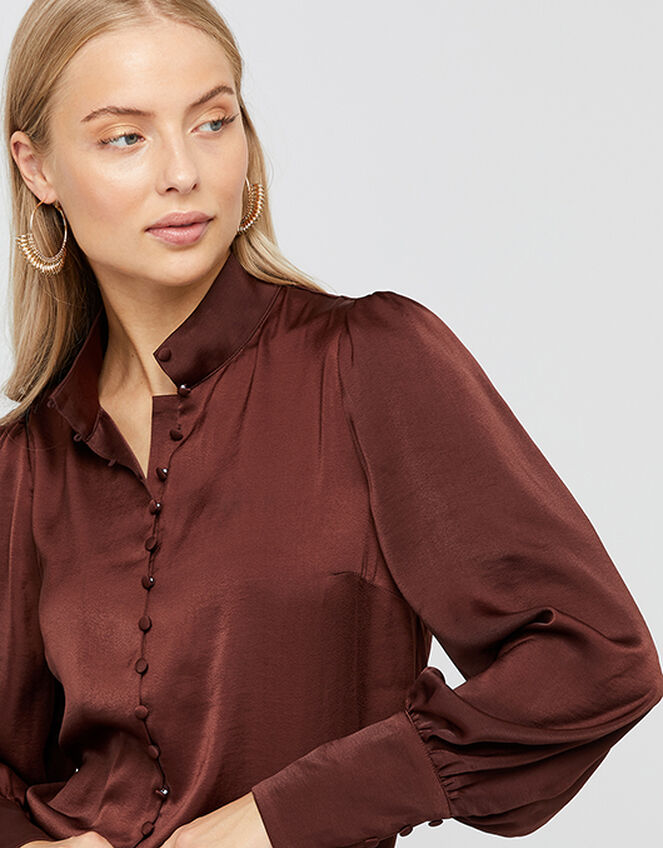 Penny High Neck Blouse, Brown (CHOCOLATE), large