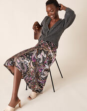 Beaded Knit Cardigan with Recycled Fabric, Grey (CHARCOAL), large