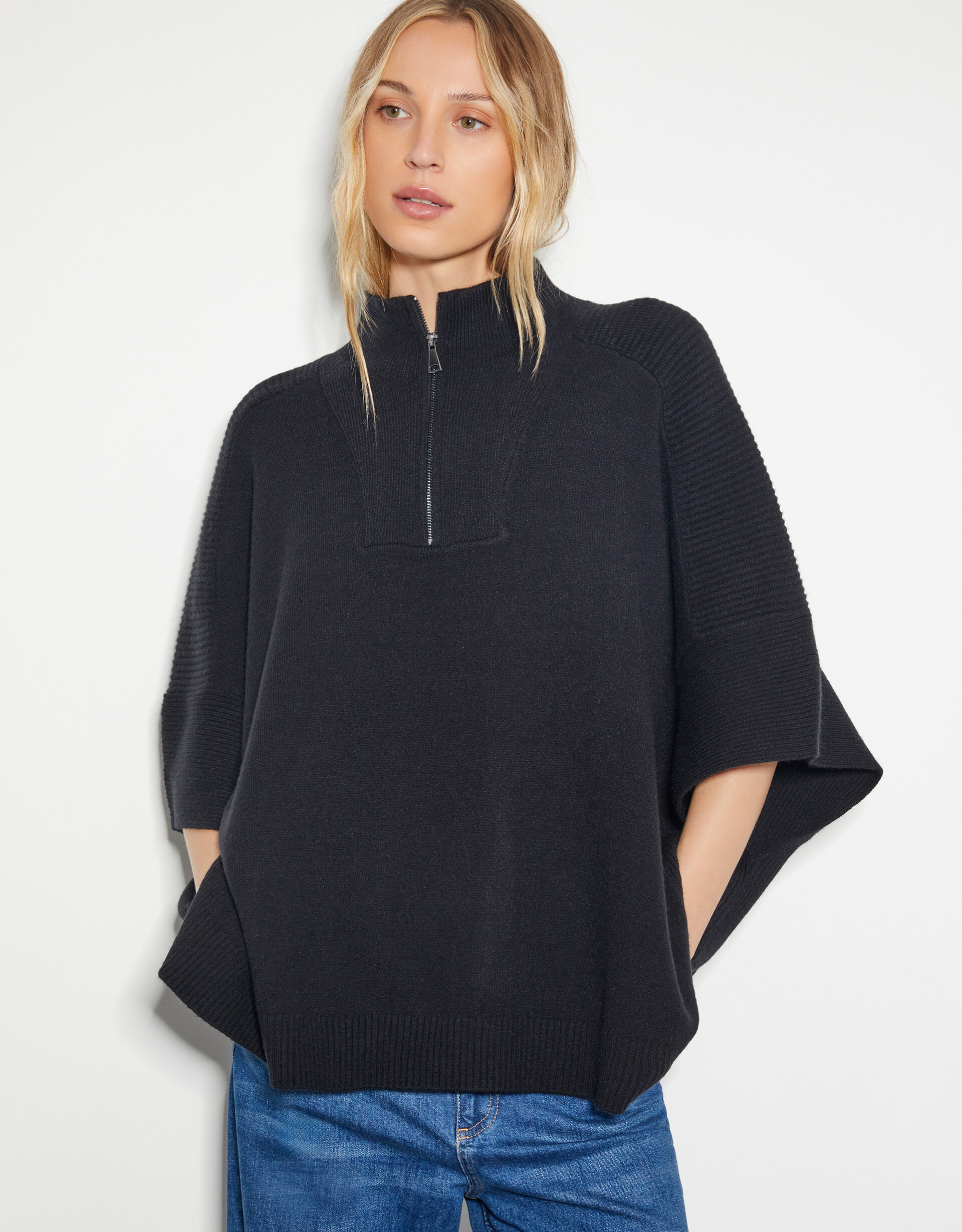 Half Zip Knit Poncho Ponchos Monsoon UK