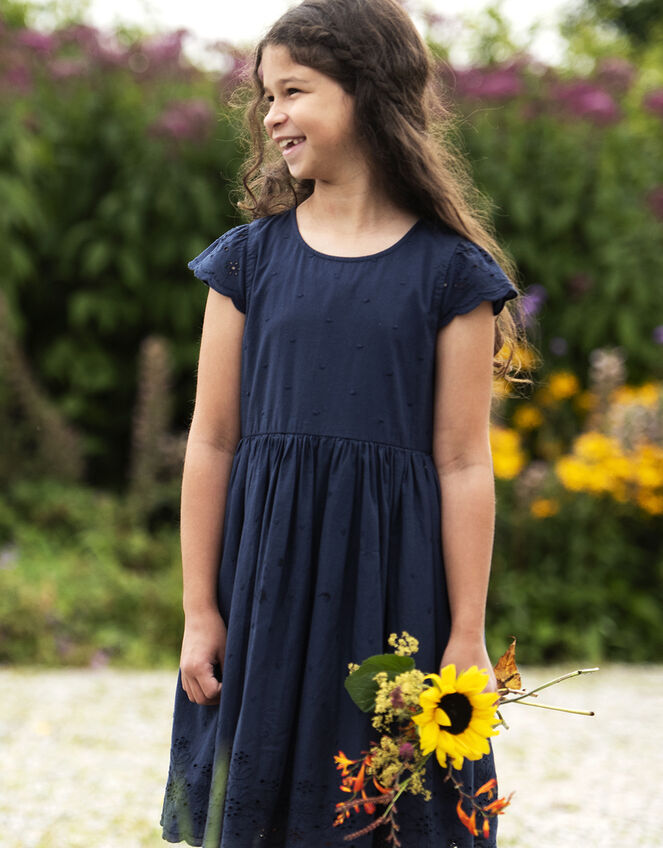 Frugi Serena Schiffli Dress, Blue (NAVY), large