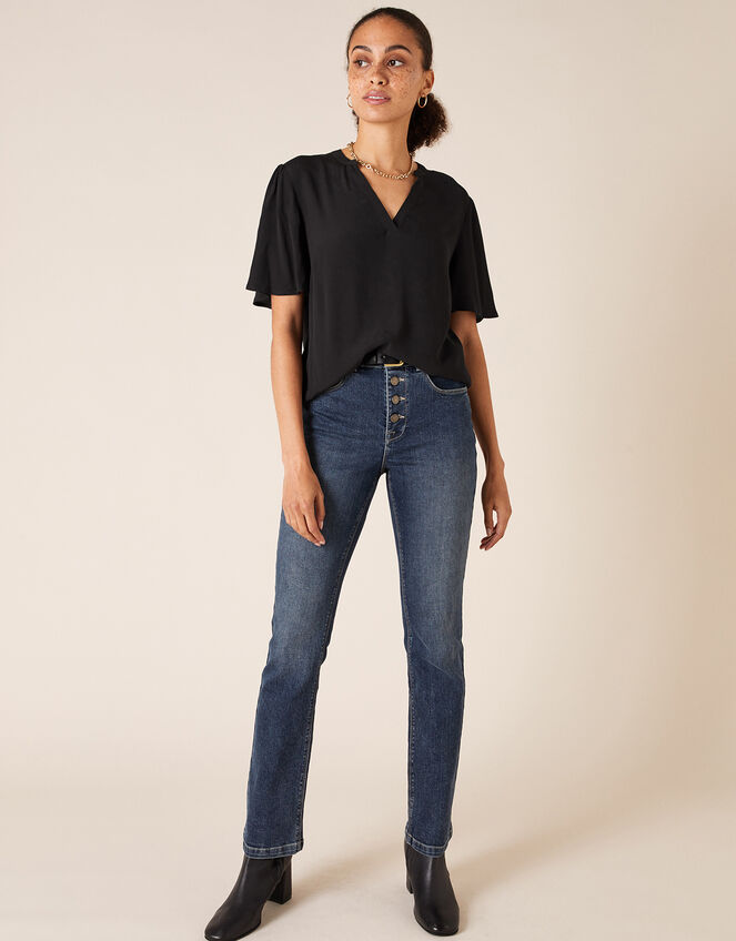 Flutter Sleeve Top with LENZING™ ECOVERO™, Black (BLACK), large